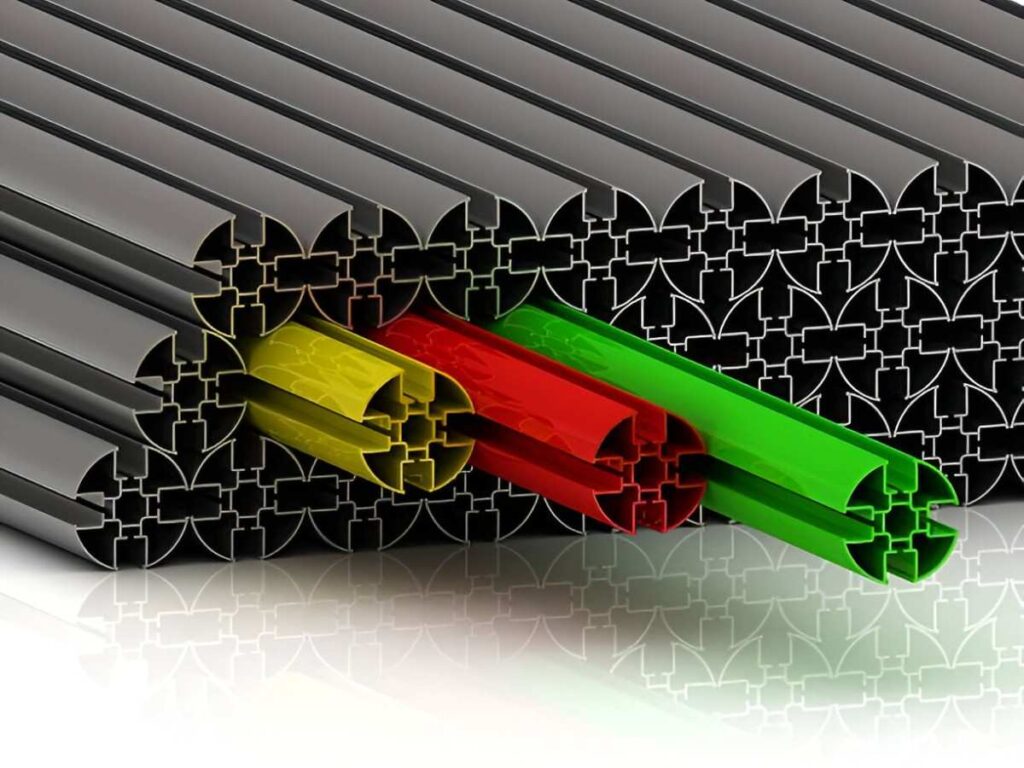 Metal Extrusion Profile of Red, Yellow, and Green