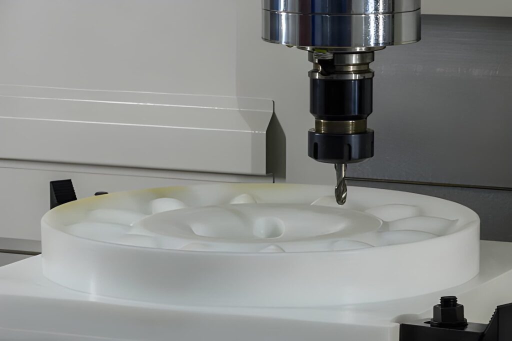 Acetal milling using a solid ball nose end mill tool